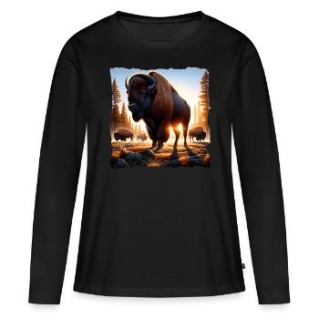 Bison Bison des prairies - T-shirt manches longues Premium bio Femme - noir - Devant - Julia (174cm)