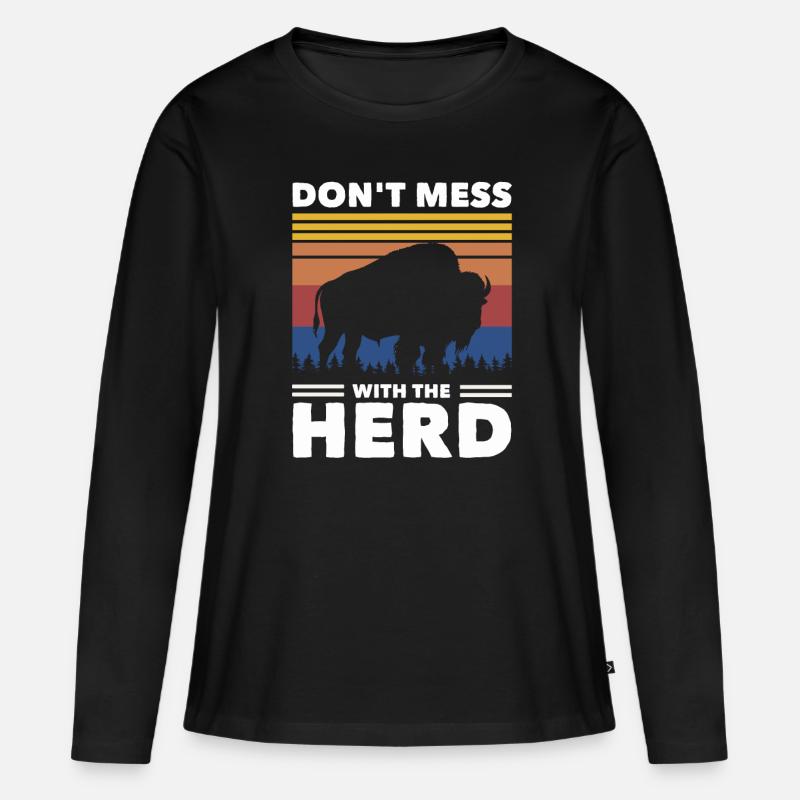 Bison Büffel - Frauen Premium Bio Langarmshirt - Schwarz