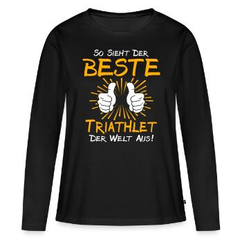 Idée cadeau triathlète - T-shirt manches longues Premium bio Femme - noir - Devant - Julia (174cm)