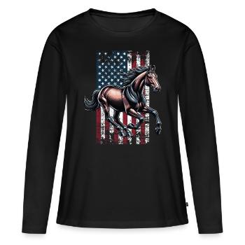 Trotteurs Standardbred US - T-shirt manches longues Premium bio Femme - noir - Devant - Julia (174cm)