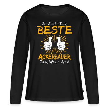aAckerbauer Geschenkidee - Frauen Premium Bio Langarmshirt - Schwarz - Vorne - Julia (174cm)
