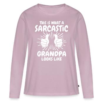 Papi sarcastique - T-shirt manches longues Premium bio Femme - rose poudré - Devant - Julia (174cm)