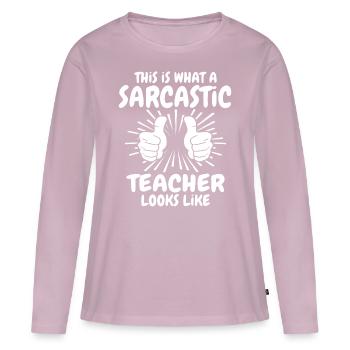 Professeur sarcastique - T-shirt manches longues Premium bio Femme - rose poudré - Devant - Julia (174cm)