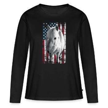 Cheval Islandais US Islander - T-shirt manches longues Premium bio Femme - noir - Devant - Julia (174cm)
