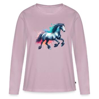 Cheval Frison Friesenpferd Pferd - T-shirt manches longues Premium bio Femme - rose poudré - Devant - Julia (174cm)