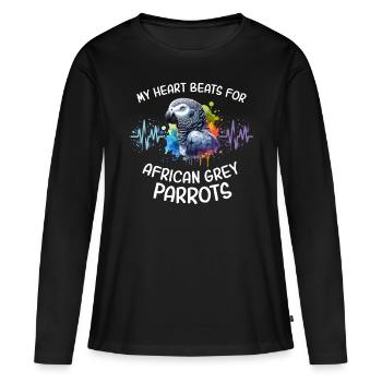 Graupapagei Herzlinie - Frauen Premium Bio Langarmshirt - Schwarz - Vorne - Julia (174cm)