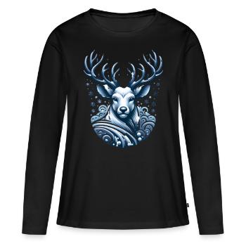 Rentier - Frauen Premium Bio Langarmshirt - Schwarz - Vorne - Julia (174cm)