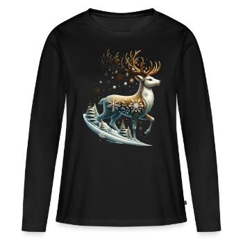 Rentier Schneeflocke Christmas Xmas - Frauen Premium Bio Langarmshirt - Schwarz - Vorne - Julia (174cm)