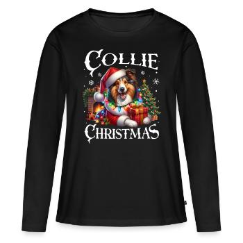Noël Collie - T-shirt manches longues Premium bio Femme - noir - Devant - Julia (174cm)