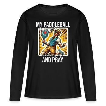 Drôle de dicton de paddleball - T-shirt manches longues Premium bio Femme - noir - Devant - Julia (174cm)