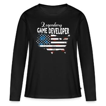 Développeur de jeux US - T-shirt manches longues Premium bio Femme - noir - Devant - Julia (174cm)