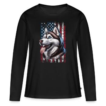 Husky US Chien de traîneau - T-shirt manches longues Premium bio Femme - noir - Devant - Julia (174cm)