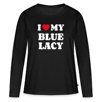 J’adore ma dentelle bleue - T-shirt manches longues Premium bio Femme - noir - Devant - Julia (174cm)