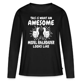 Modelleisenbahner - Frauen Premium Bio Langarmshirt - Schwarz - Vorne - Julia (174cm)
