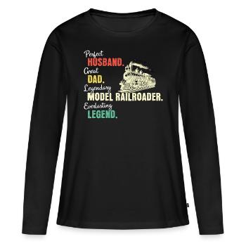 Modelleisenbahner Papa - Frauen Premium Bio Langarmshirt - Schwarz - Vorne - Julia (174cm)