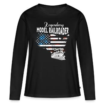 Modèle réduit de chemin de fer US - T-shirt manches longues Premium bio Femme - noir - Devant - Julia (174cm)