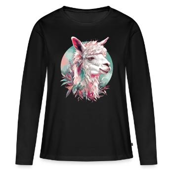 Alpaga Lama Nature animale Zoo Andes Inca Art coloré - T-shirt manches longues Premium bio Femme - noir - Devant - Julia (174cm)