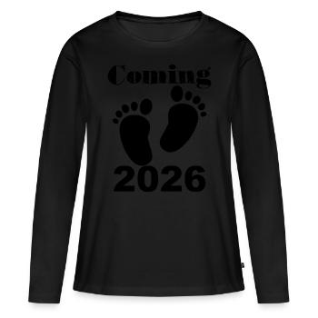 Annonce de Baby Feet à venir en 2026 - T-shirt manches longues Premium bio Femme - noir - Devant - Julia (174cm)