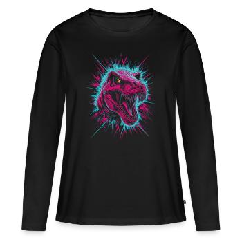 Neon Dino - La préhistoire rencontre le futur - T-shirt manches longues Premium bio Femme - noir - Devant - Julia (174cm)