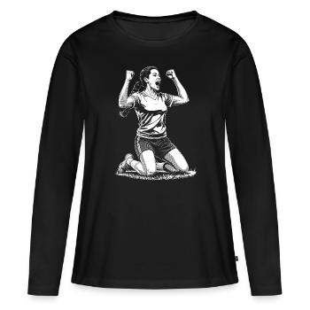 Tor! Frauenfußball Shirt für echte Spielerinnen! - Frauen Premium Bio Langarmshirt - Schwarz - Vorne - Julia (174cm)