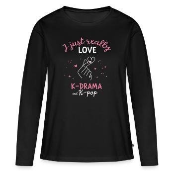 I just really love K-Drama K-Pop Korean Heart - Women's Premium Organic Long Sleeve Shirt - black - Front - Julia (174cm)