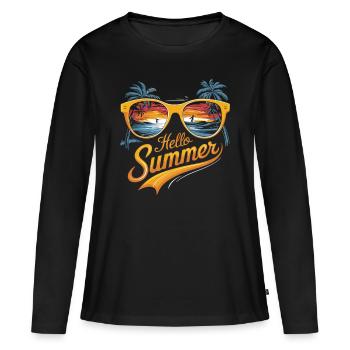 Hello Summer Sonnenbrille Shirt - Frauen Premium Bio Langarmshirt - Schwarz - Vorne - Julia (174cm)
