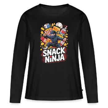 Snack Ninja T-Shirt - T-shirt manches longues Premium bio Femme - noir - Devant - Julia (174cm)