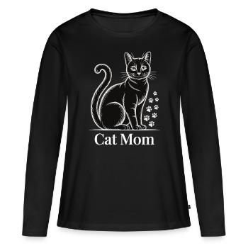 Pour les mamans chats, l’amour des pattes et le look félin - T-shirt manches longues Premium bio Femme - noir - Devant - Julia (174cm)