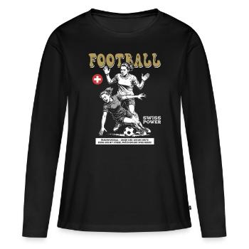 Kraft ohne Foul: Schweizer Frauenfußball Shirt - Frauen Premium Bio Langarmshirt - Schwarz - Vorne - Julia (174cm)