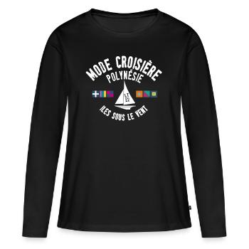 Mode croisière Polynésie - T-shirt manches longues Premium bio Femme - noir - Devant - Julia (174cm)