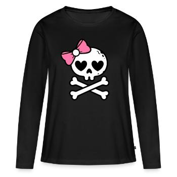 Mignon arc rose tête de mort et os croisés - T-shirt manches longues Premium bio Femme - noir - Devant - Julia (174cm)