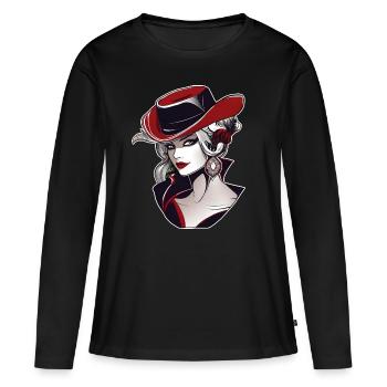 Coole Frau mit Cowboy Hut - Frauen Premium Bio Langarmshirt - Schwarz - Vorne - Julia (174cm)