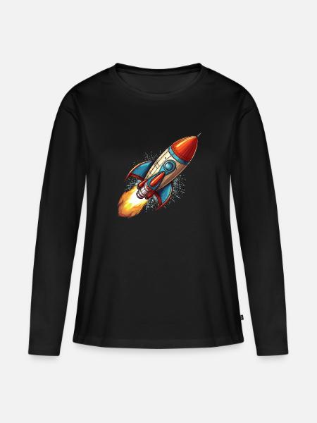 Rakete im Comic Stil - Frauen Premium Bio Langarmshirt - Schwarz