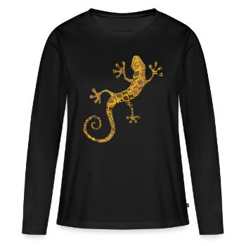 gecko doré brun jaune - T-shirt manches longues Premium bio Femme - noir - Devant - Julia (174cm)