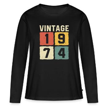 Millésime 1974 Né en 1974 - T-shirt manches longues Premium bio Femme - noir - Devant - Julia (174cm)