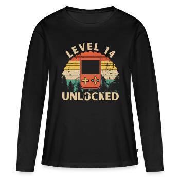 Level 14 freigeschaltet - Frauen Premium Bio Langarmshirt - Schwarz - Vorne - Julia (174cm)