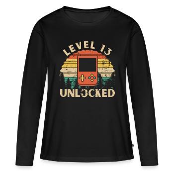 Level 13 freigeschaltet - Frauen Premium Bio Langarmshirt - Schwarz - Vorne - Julia (174cm)