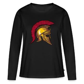 symbole de casque spartiate - T-shirt manches longues Premium bio Femme - noir - Devant - Julia (174cm)