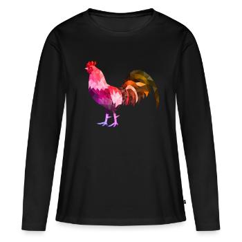 coq polygon coloré coq coq - T-shirt manches longues Premium bio Femme - noir - Devant - Julia (174cm)