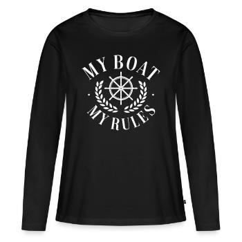 Mon bateau Mes règles - T-shirt manches longues Premium bio Femme - noir - Devant - Julia (174cm)