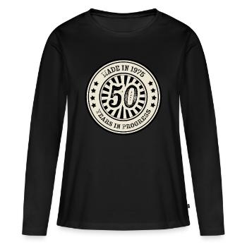 50e anniversaire 1975 - T-shirt manches longues Premium bio Femme - noir - Devant - Julia (174cm)