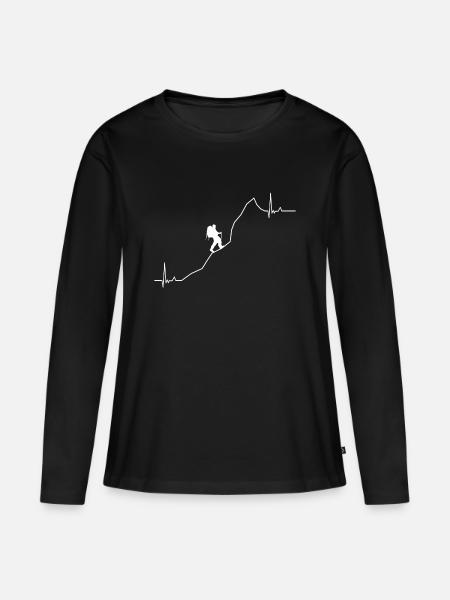 Wandern Herzschlag Mit Bergen - Frauen Premium Bio Langarmshirt - Schwarz
