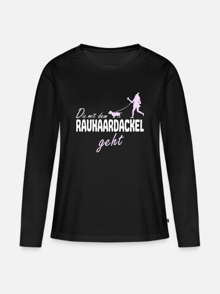 Rauhaardackel die mit dem geht Spruch - Frauen Premium Bio Langarmshirt - Schwarz