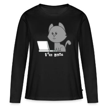 Ordinateur portable chat - T-shirt manches longues Premium bio Femme - noir - Devant - Julia (174cm)