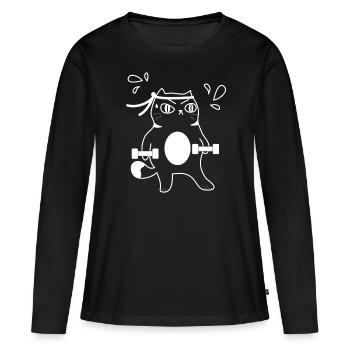 Katzen Workout - Frauen Premium Bio Langarmshirt - Schwarz - Vorne - Julia (174cm)