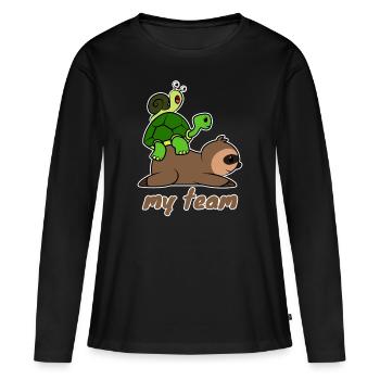 L’équipe Lentement - T-shirt manches longues Premium bio Femme - noir - Devant - Julia (174cm)