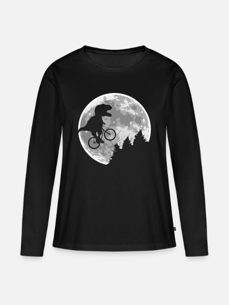 Dino Fahrrad Fliegen Mond - Frauen Premium Bio Langarmshirt - Schwarz