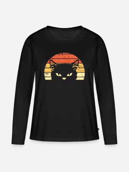 Katze - Frauen Premium Bio Langarmshirt - Schwarz