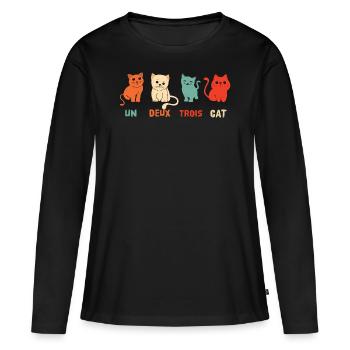 Un Deux Trois Cat - T-shirt manches longues Premium bio Femme - noir - Devant - Julia (174cm)