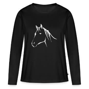 Pferdekopf - Frauen Premium Bio Langarmshirt - Schwarz - Vorne - Julia (174cm)
